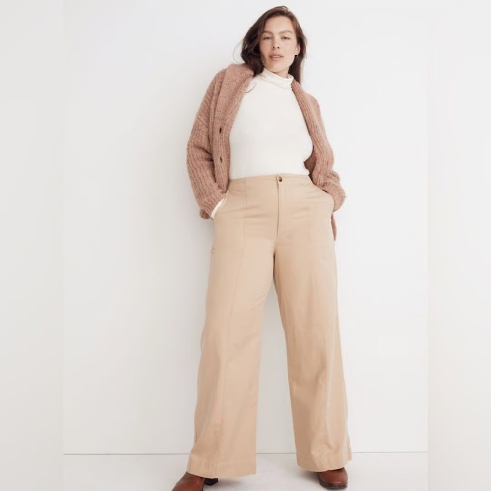 Madewell Wide-Leg High-Rise Pants Size 6 Beige NWT Cotton Lyocell